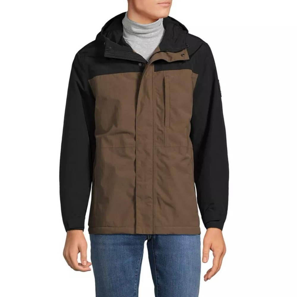NWT Lands' End Men's Hooded Squall Waterproof Insulated Jacket in Brown/Black